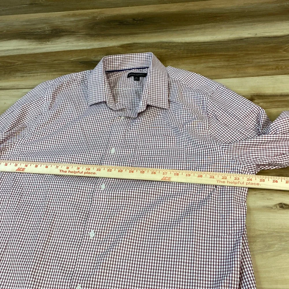 Banana Republic Button Up Shirt Men XXL Gingham 100% Cotton Classic Burgundy